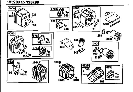 Muffler Assembly Diagram and Parts List for 135200-135299 0001-0013 Briggs and Stratton Engine